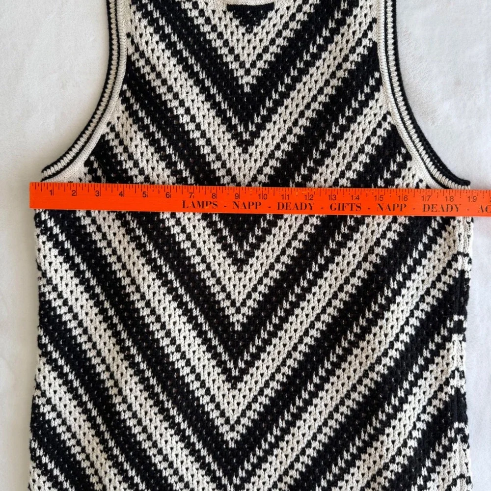 Gap Black &‎ Ivory Chevron Knit Sweater Tank Dress Sleeveless Stretch Midi Lined